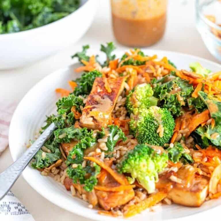 Broccoli Brown Rice Bowl by Running On Real Food served and ready to eat