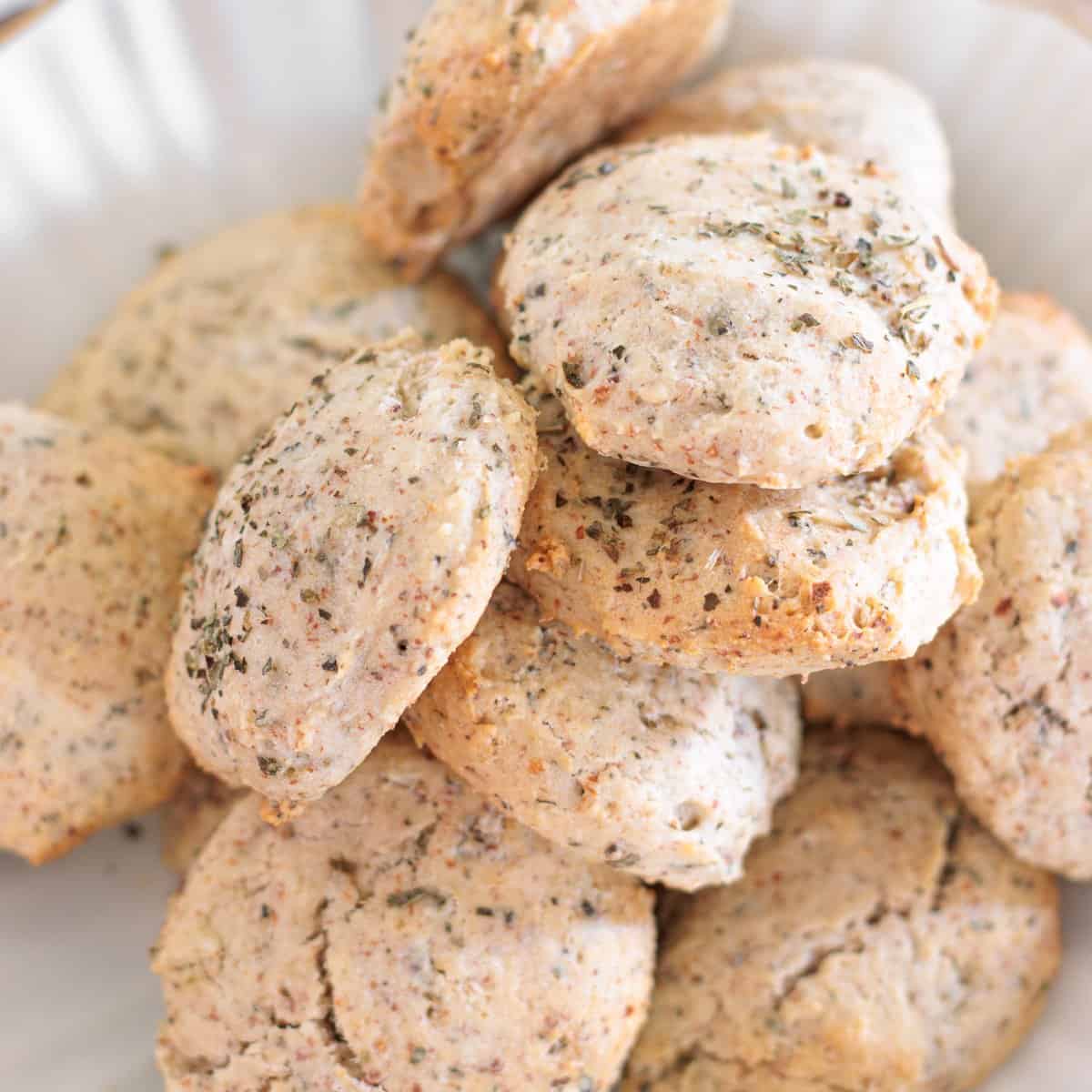 Pile of Almond Flour Biscuits in a white plate