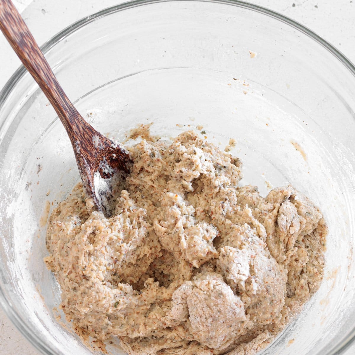 almond flour biscuit batter mixed together 