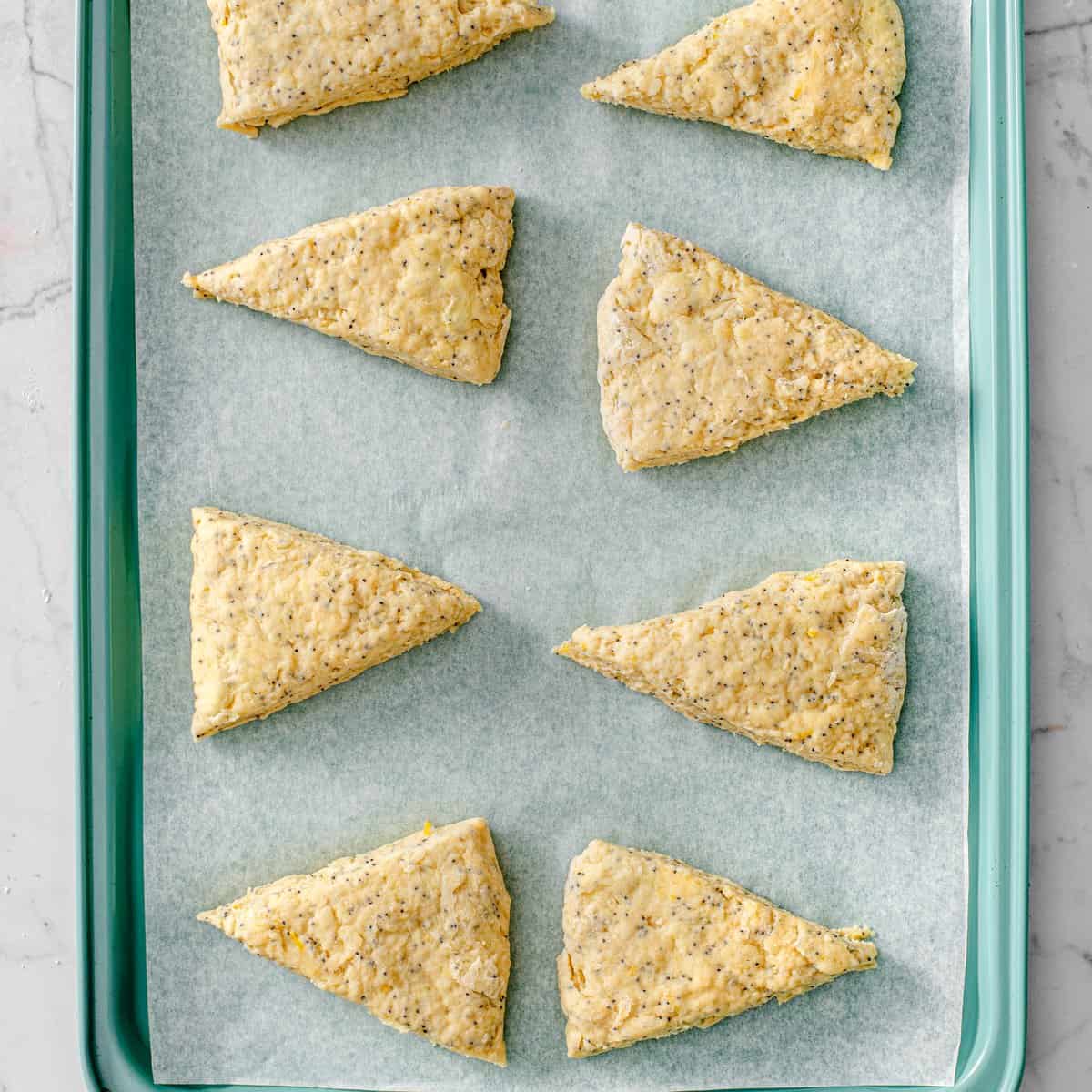 Ready-to-bake vegan lemon poppy seed scones