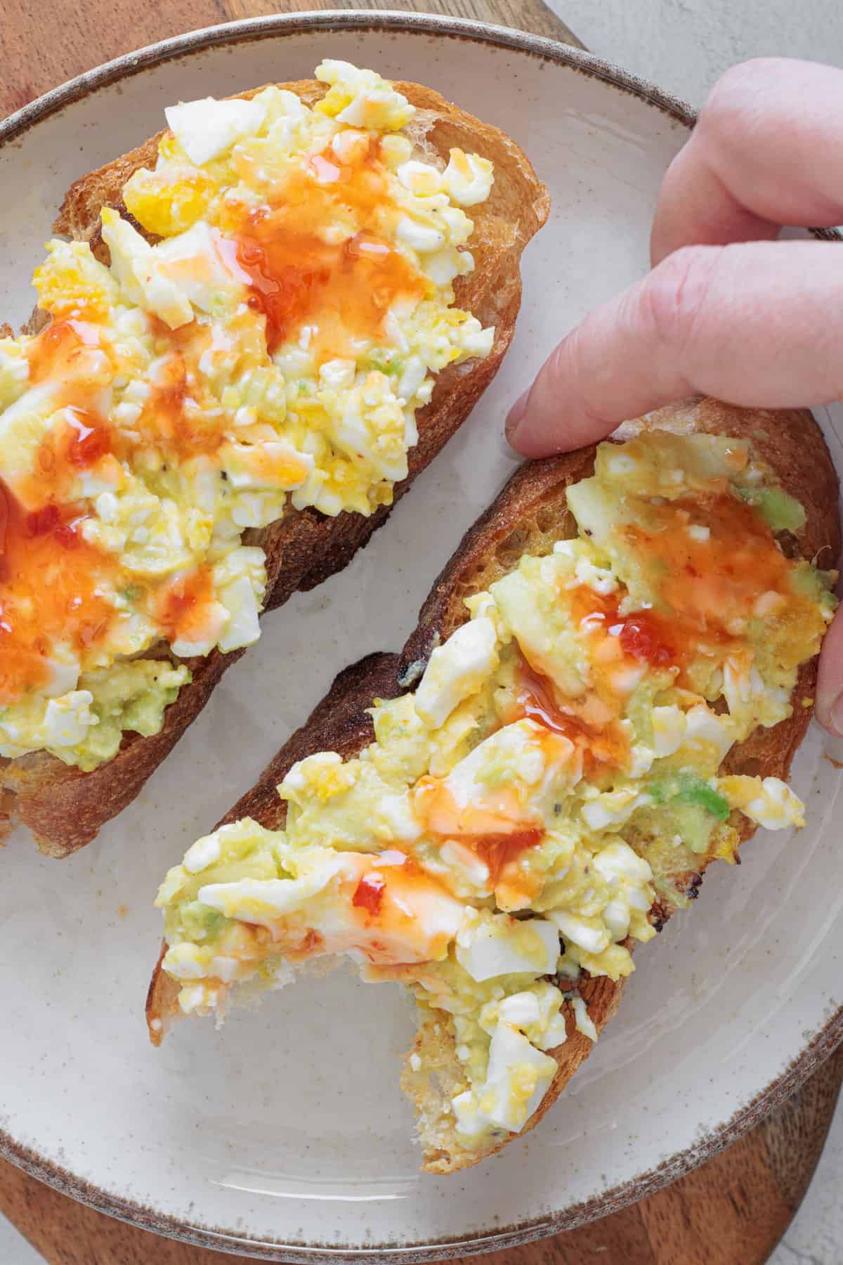 half eaten Avocado Cottage Cheese Toast