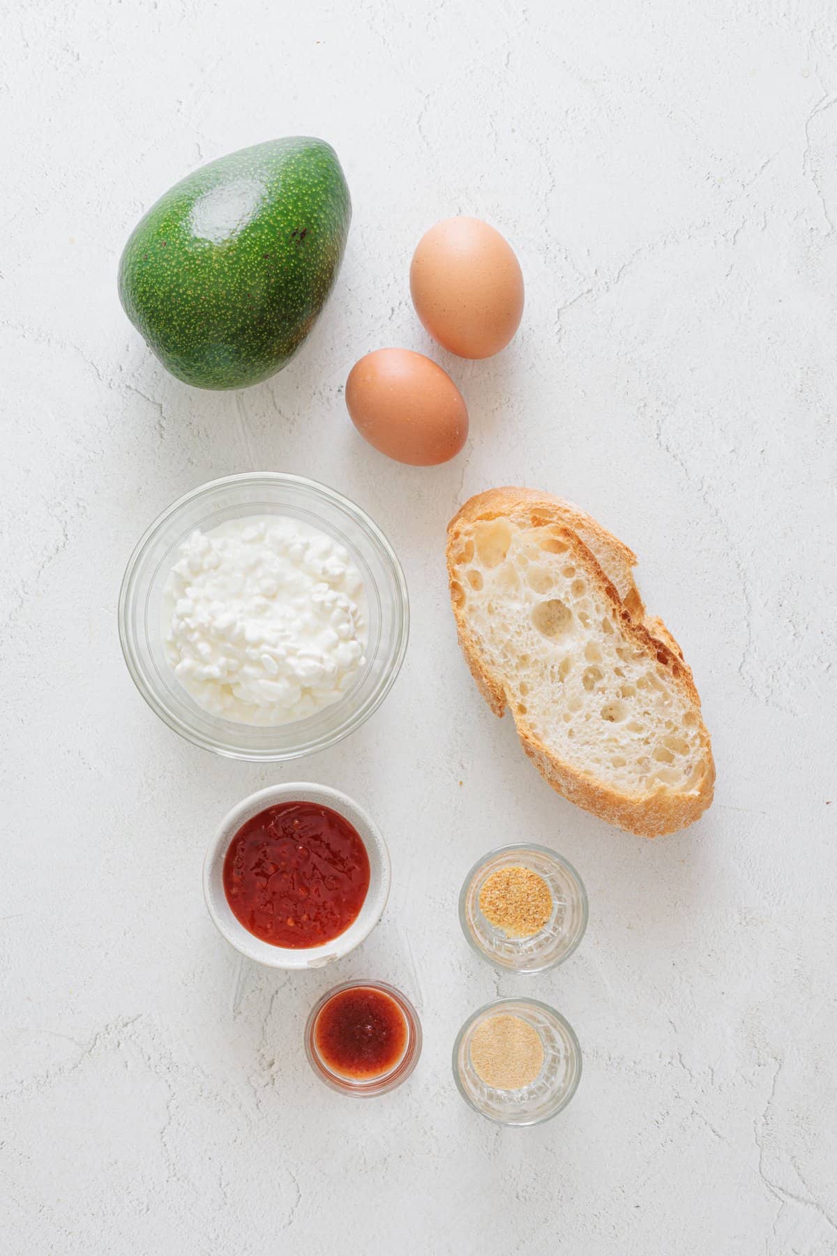 Ingredients to make Avocado Cottage Cheese Toast