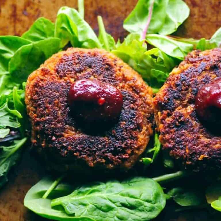 BBQ Walnut Chickpea Veggie Burgers by Moon and Spoon and Yum served and ready to eat