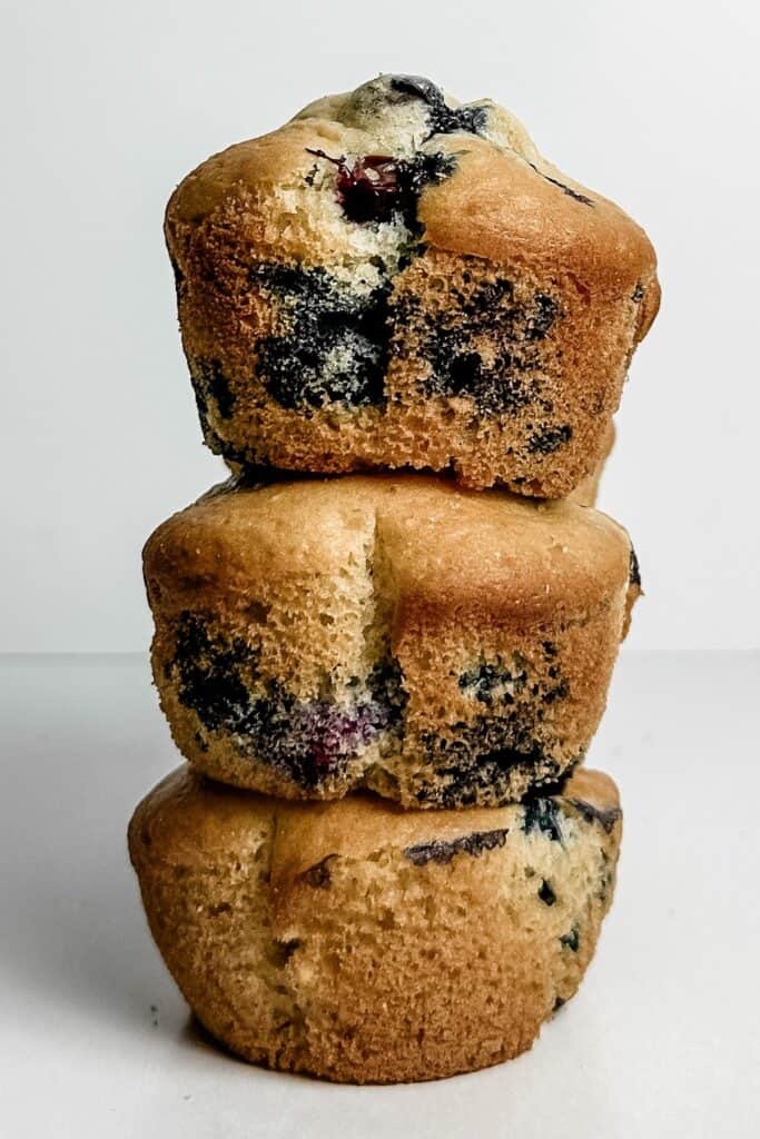 stack of Dairy Free Blueberry Muffins served and ready to eat