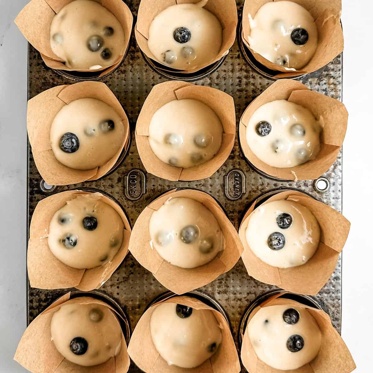 Preparing Dairy-Free Blueberry Muffins Step 4 - Pour batter into muffin tins and bake.