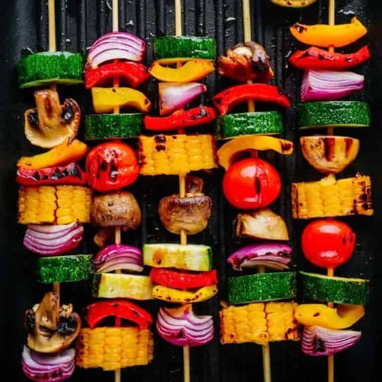 Healthy Grilled Veggie Kabobs by Eat Plant-Based served and ready to eat