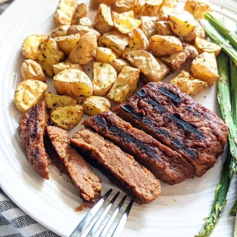 Tender Vegan Steak by Health My Lifestyle served and ready to eat
