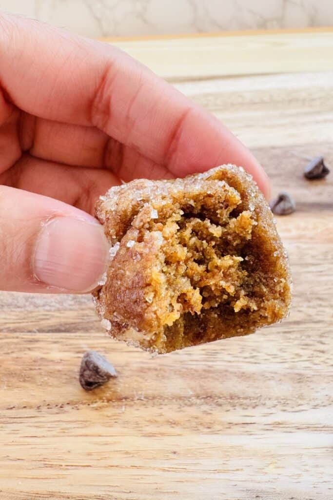 the dough filling inside the pumpkin protein ball.